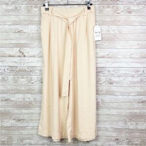NWT The Moon Anthropologie Peach Cream Tie Waist Wide Leg Cropped Pants